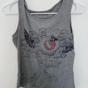 SHEIN Gray Winged Heart Graphic Tank Top